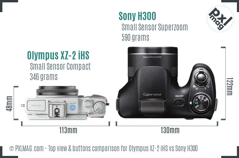 Olympus XZ-2 iHS vs Sony H300 top view buttons comparison