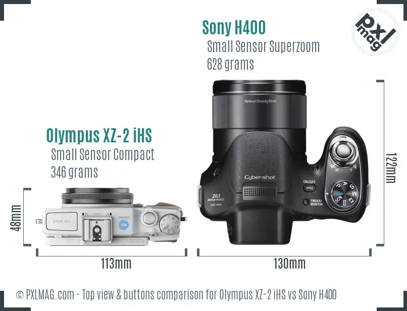 Olympus XZ-2 iHS vs Sony H400 top view buttons comparison