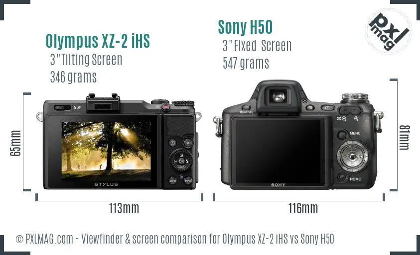 Olympus XZ-2 iHS vs Sony H50 Screen and Viewfinder comparison
