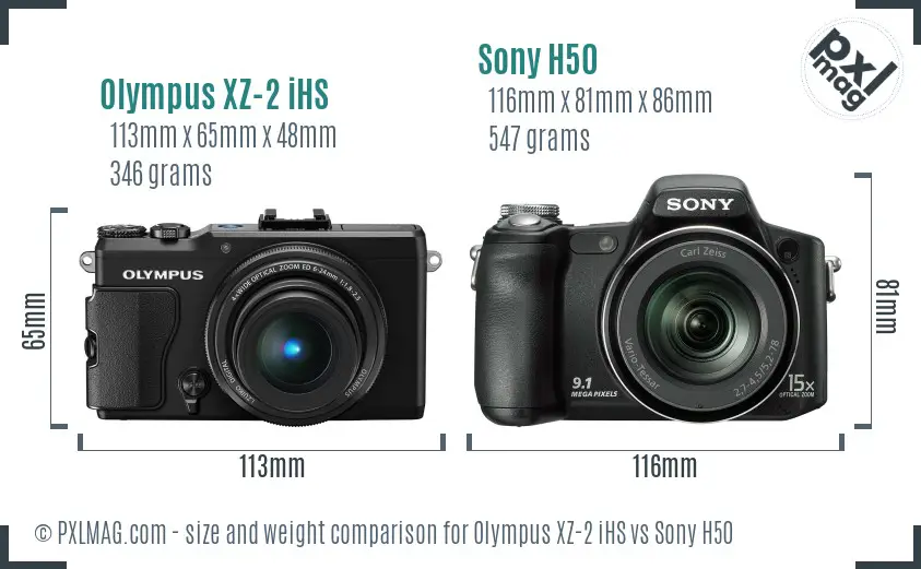 Olympus XZ-2 iHS vs Sony H50 size comparison