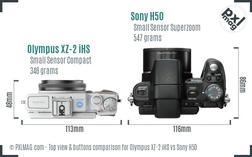 Olympus XZ-2 iHS vs Sony H50 top view buttons comparison