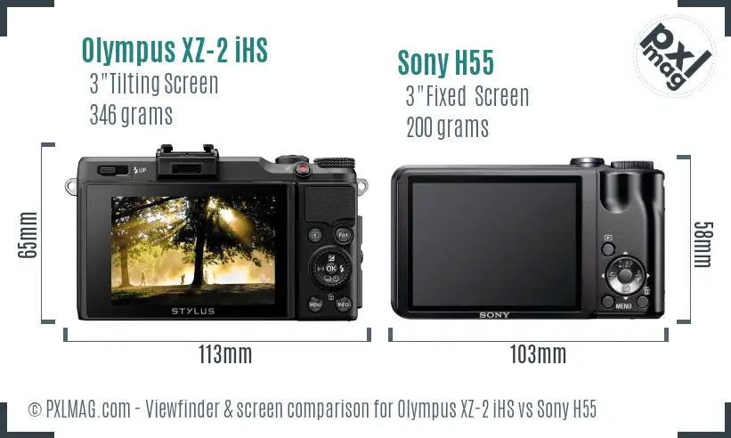 Olympus XZ-2 iHS vs Sony H55 Screen and Viewfinder comparison