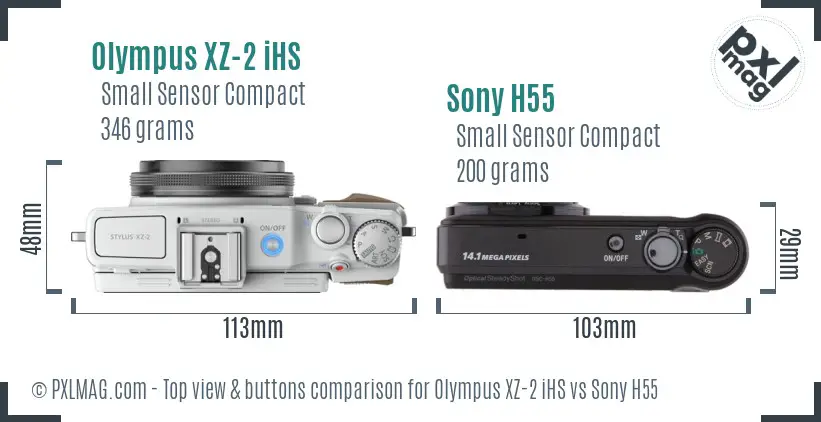 Olympus XZ-2 iHS vs Sony H55 top view buttons comparison