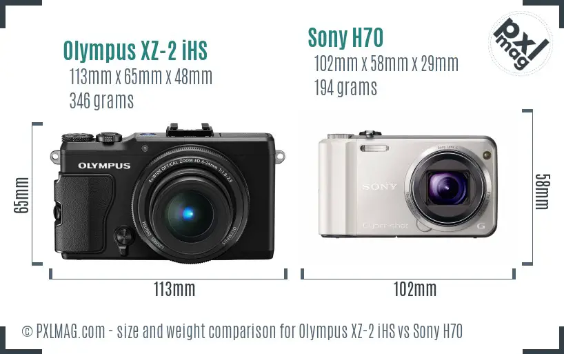 Olympus XZ-2 iHS vs Sony H70 size comparison