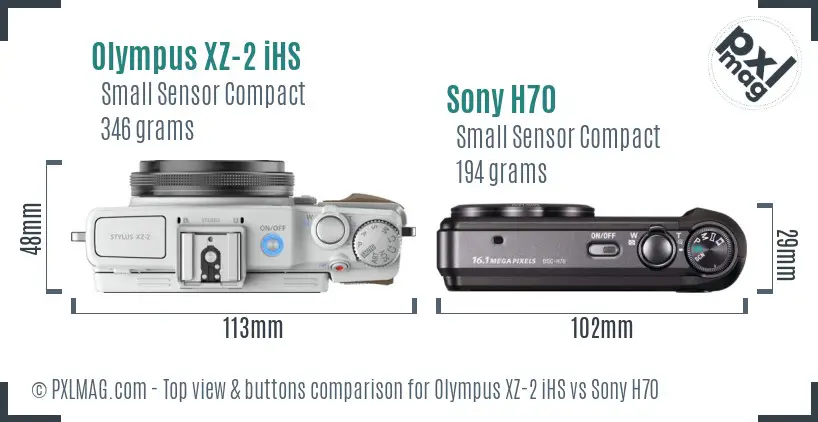 Olympus XZ-2 iHS vs Sony H70 top view buttons comparison