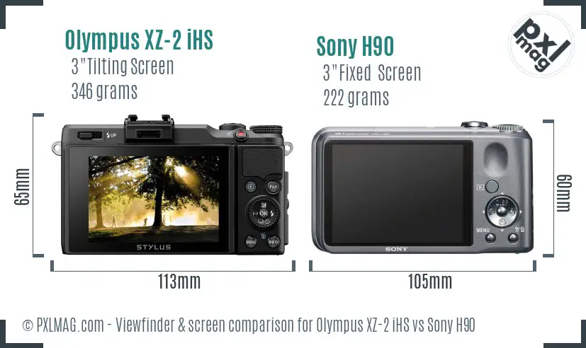 Olympus XZ-2 iHS vs Sony H90 Screen and Viewfinder comparison