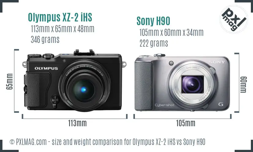 Olympus XZ-2 iHS vs Sony H90 size comparison