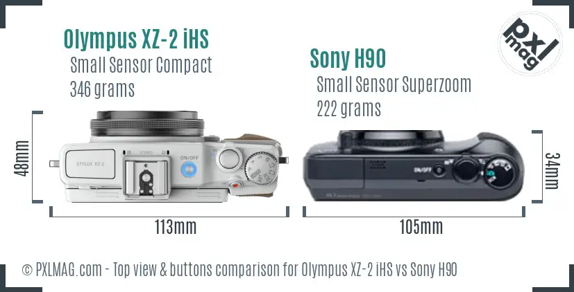 Olympus XZ-2 iHS vs Sony H90 top view buttons comparison