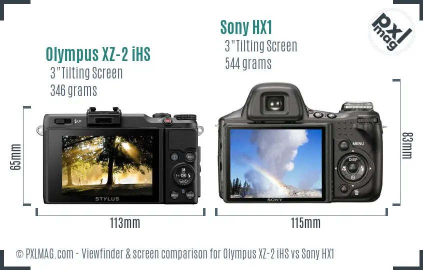 Olympus XZ-2 iHS vs Sony HX1 Screen and Viewfinder comparison