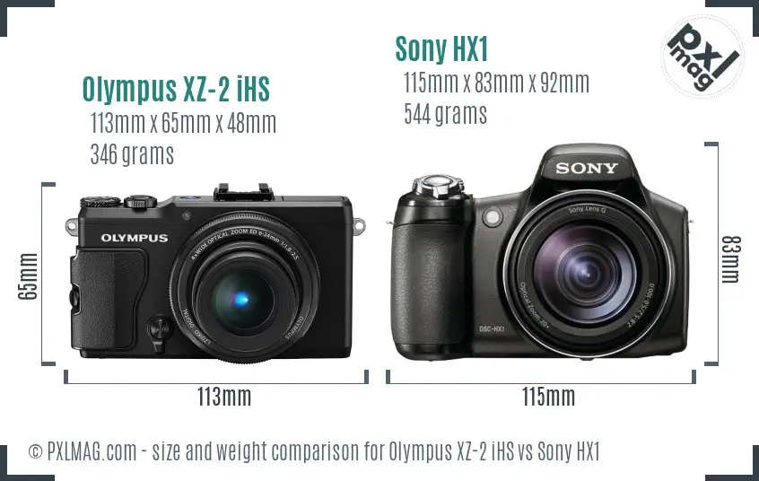 Olympus XZ-2 iHS vs Sony HX1 size comparison