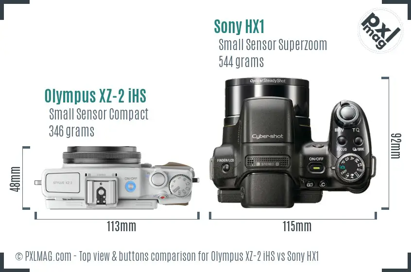 Olympus XZ-2 iHS vs Sony HX1 top view buttons comparison