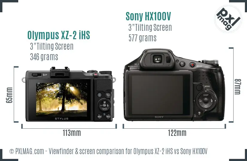 Olympus XZ-2 iHS vs Sony HX100V Screen and Viewfinder comparison