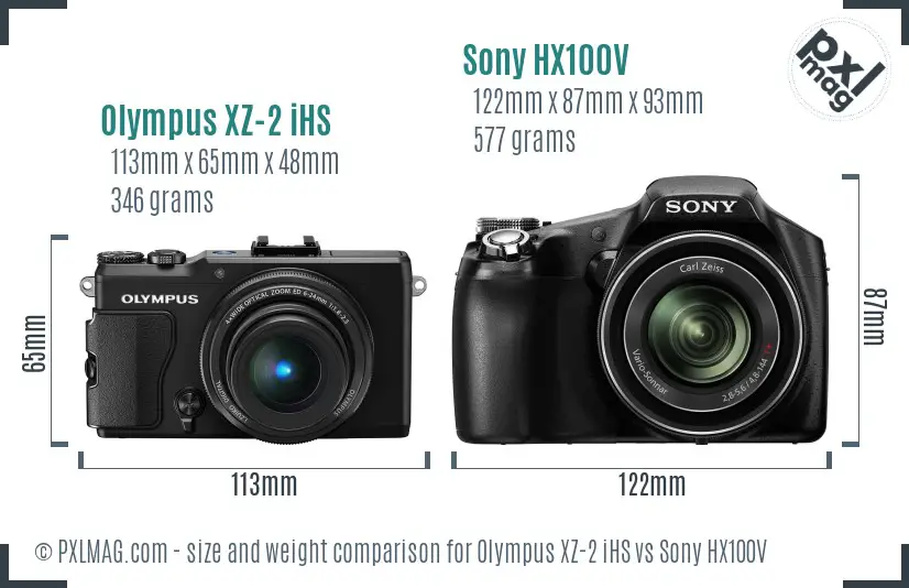 Olympus XZ-2 iHS vs Sony HX100V size comparison
