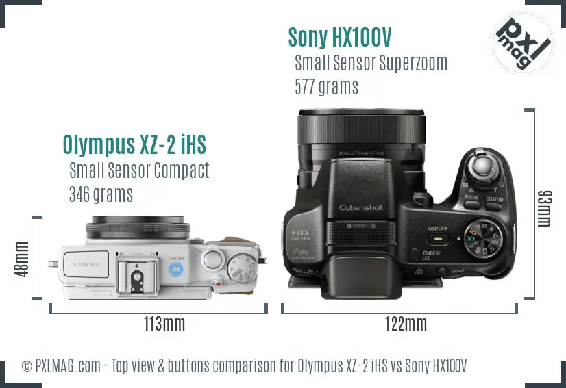 Olympus XZ-2 iHS vs Sony HX100V top view buttons comparison