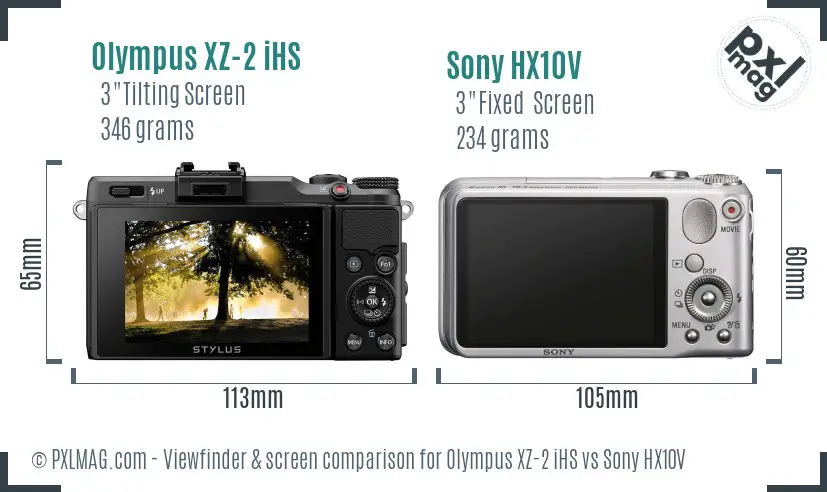 Olympus XZ-2 iHS vs Sony HX10V Screen and Viewfinder comparison