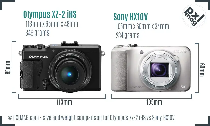 Olympus XZ-2 iHS vs Sony HX10V size comparison