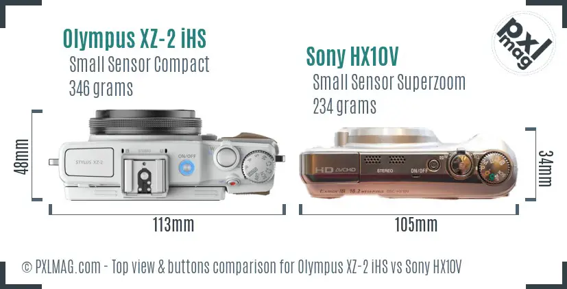 Olympus XZ-2 iHS vs Sony HX10V top view buttons comparison