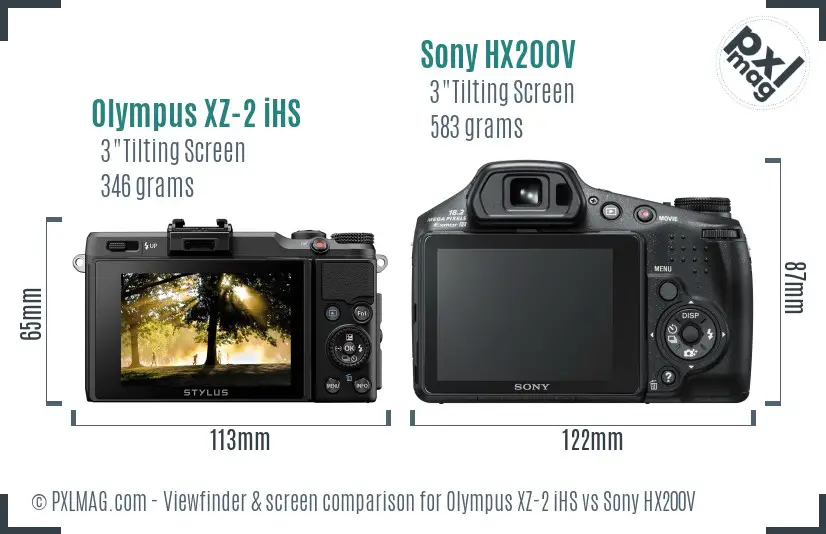 Olympus XZ-2 iHS vs Sony HX200V Screen and Viewfinder comparison