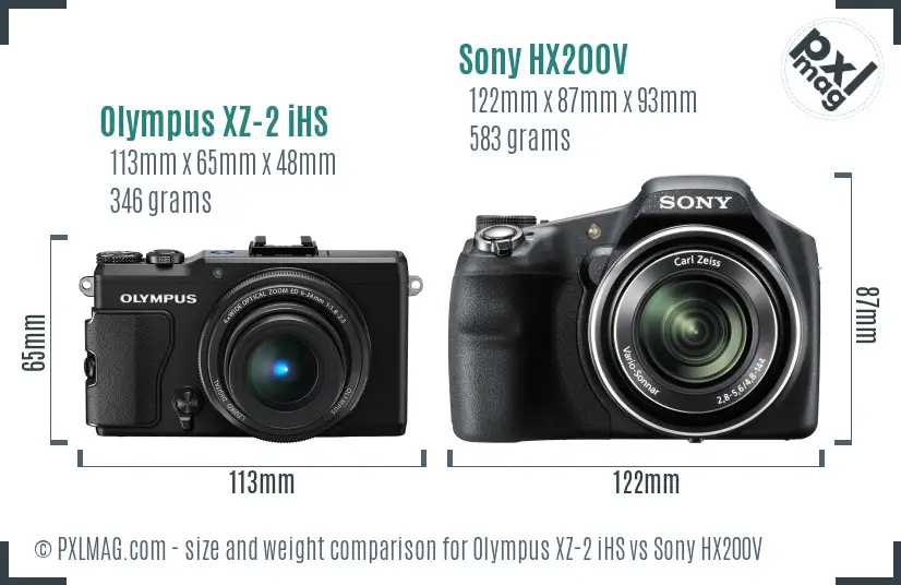 Olympus XZ-2 iHS vs Sony HX200V size comparison