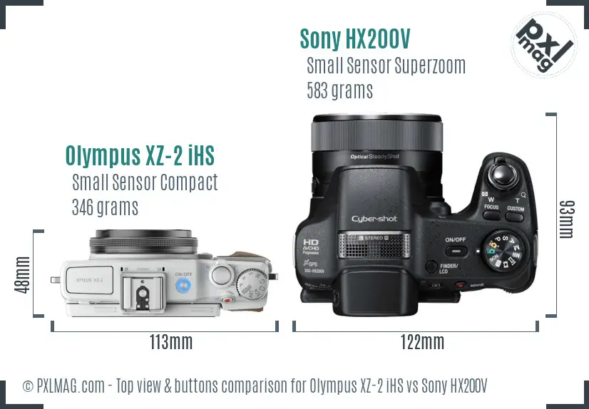 Olympus XZ-2 iHS vs Sony HX200V top view buttons comparison