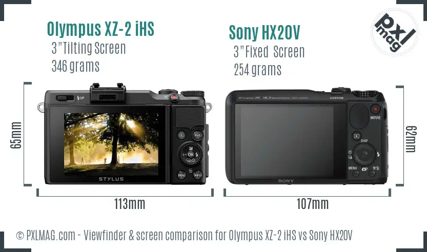 Olympus XZ-2 iHS vs Sony HX20V Screen and Viewfinder comparison