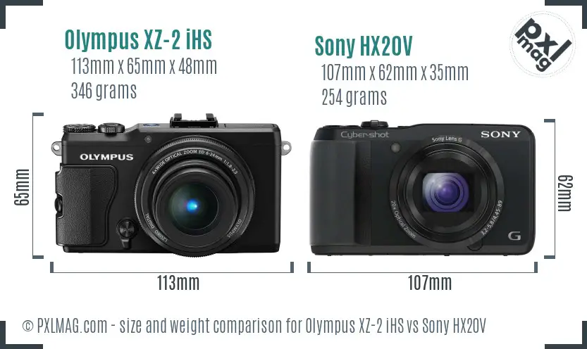 Olympus XZ-2 iHS vs Sony HX20V size comparison