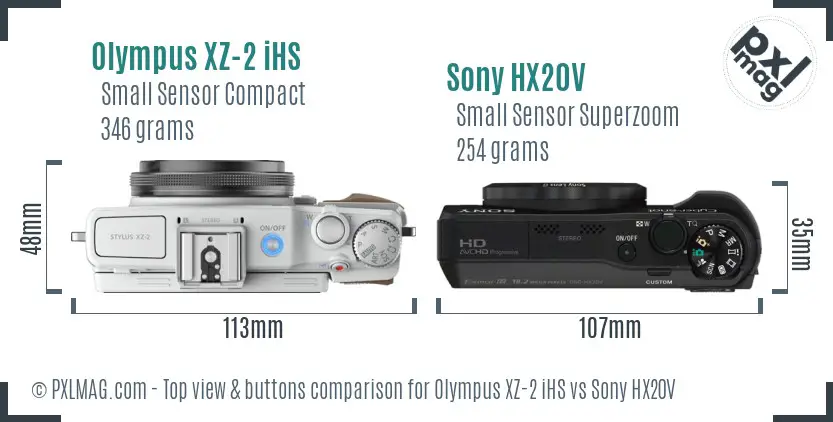Olympus XZ-2 iHS vs Sony HX20V top view buttons comparison