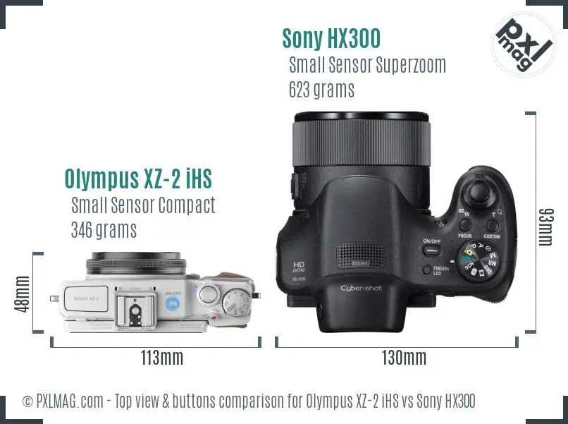 Olympus XZ-2 iHS vs Sony HX300 top view buttons comparison