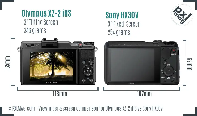 Olympus XZ-2 iHS vs Sony HX30V Screen and Viewfinder comparison
