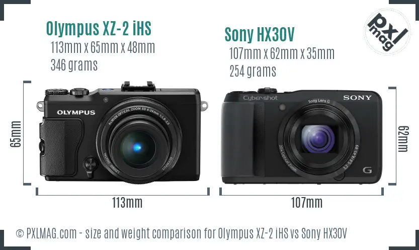 Olympus XZ-2 iHS vs Sony HX30V size comparison