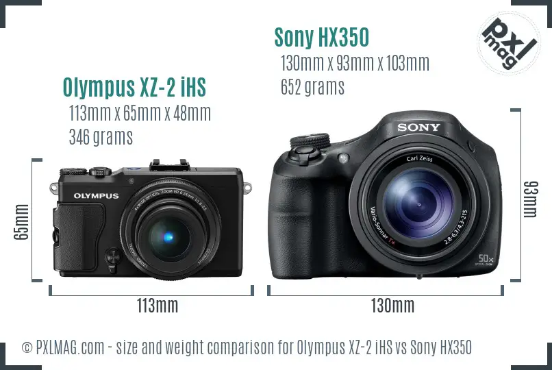 Olympus XZ-2 iHS vs Sony HX350 size comparison