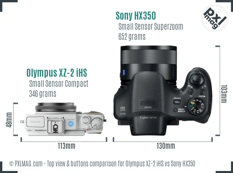 Olympus XZ-2 iHS vs Sony HX350 top view buttons comparison