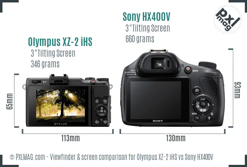 Olympus XZ-2 iHS vs Sony HX400V Screen and Viewfinder comparison