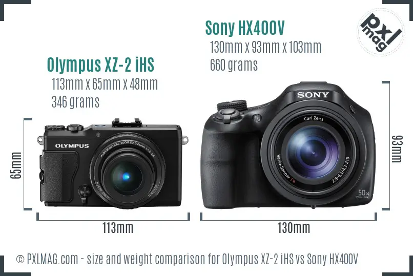 Olympus XZ-2 iHS vs Sony HX400V size comparison