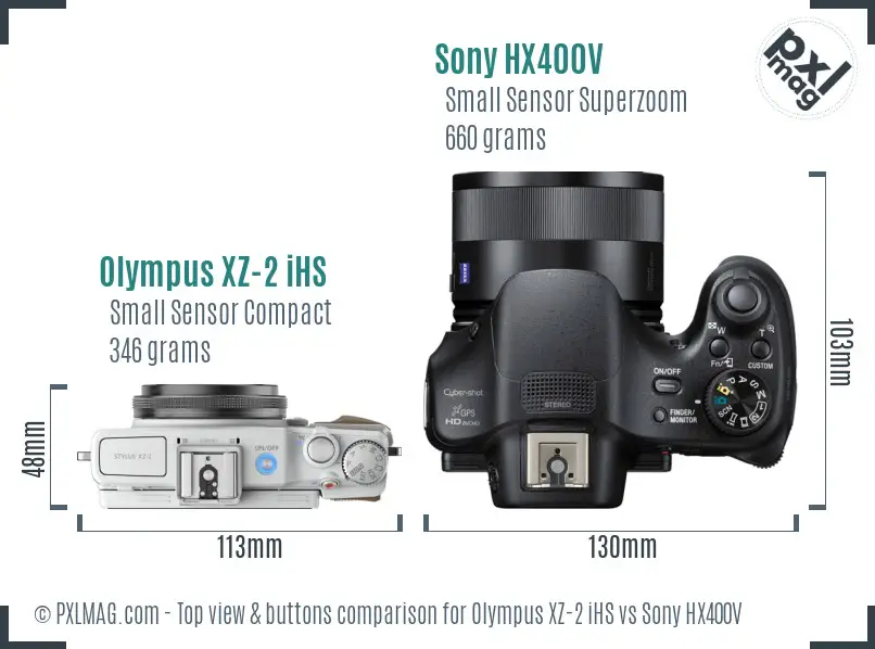 Olympus XZ-2 iHS vs Sony HX400V top view buttons comparison