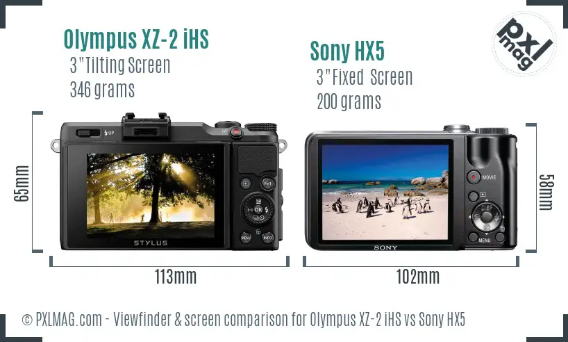 Olympus XZ-2 iHS vs Sony HX5 Screen and Viewfinder comparison