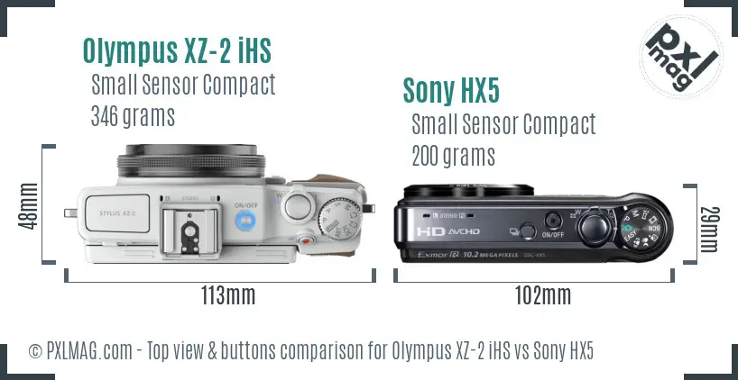 Olympus XZ-2 iHS vs Sony HX5 top view buttons comparison