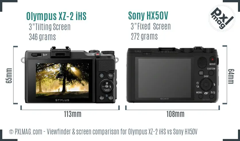 Olympus XZ-2 iHS vs Sony HX50V Screen and Viewfinder comparison