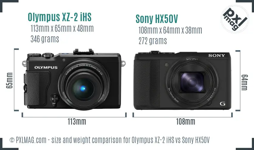 Olympus XZ-2 iHS vs Sony HX50V size comparison