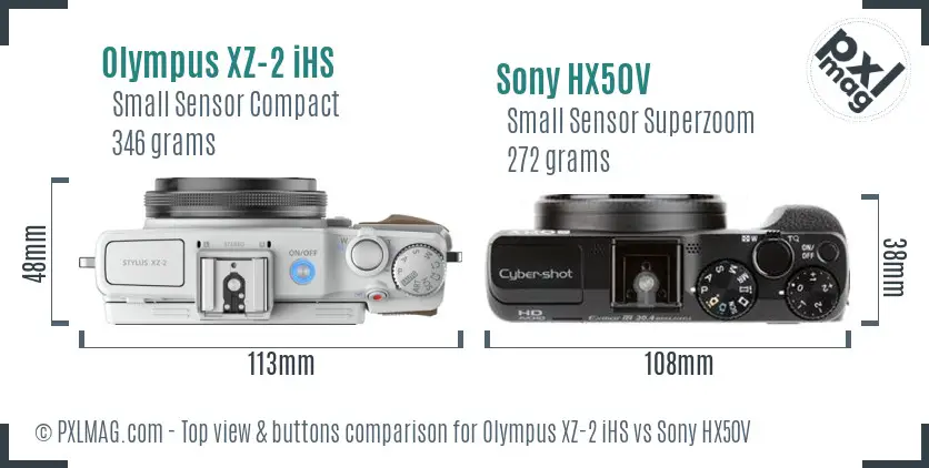 Olympus XZ-2 iHS vs Sony HX50V top view buttons comparison