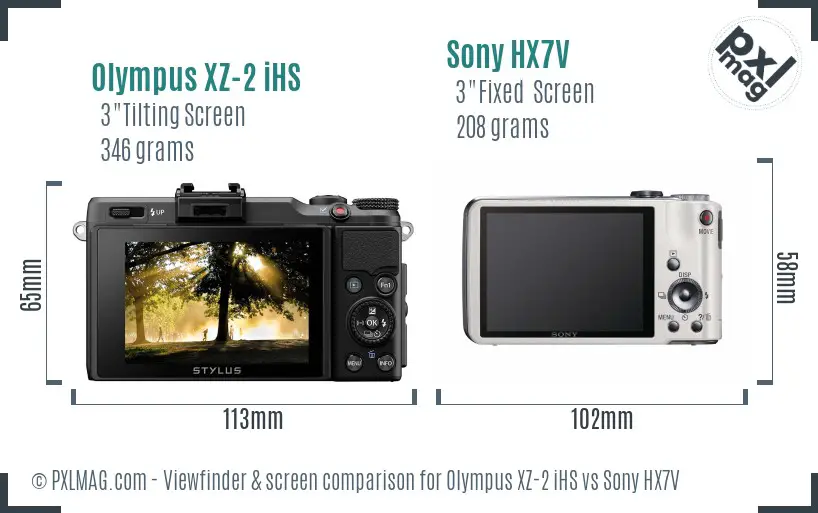 Olympus XZ-2 iHS vs Sony HX7V Screen and Viewfinder comparison