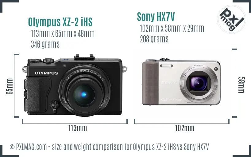 Olympus XZ-2 iHS vs Sony HX7V size comparison