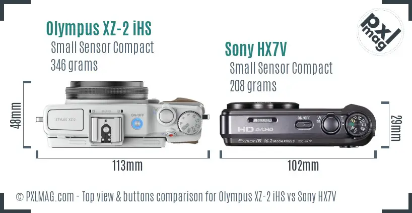 Olympus XZ-2 iHS vs Sony HX7V top view buttons comparison
