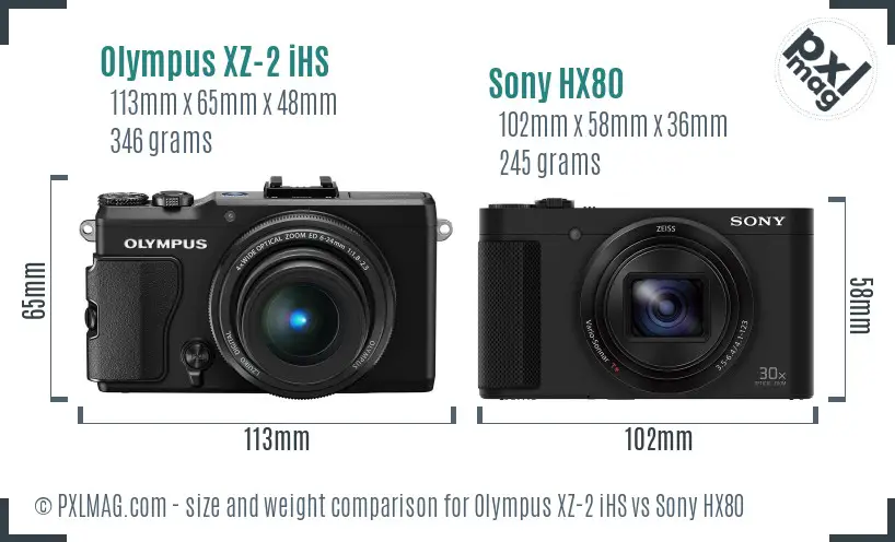 Olympus XZ-2 iHS vs Sony HX80 size comparison
