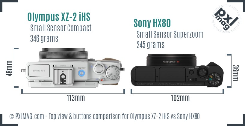 Olympus XZ-2 iHS vs Sony HX80 top view buttons comparison