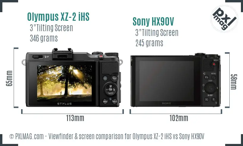 Olympus XZ-2 iHS vs Sony HX90V Screen and Viewfinder comparison