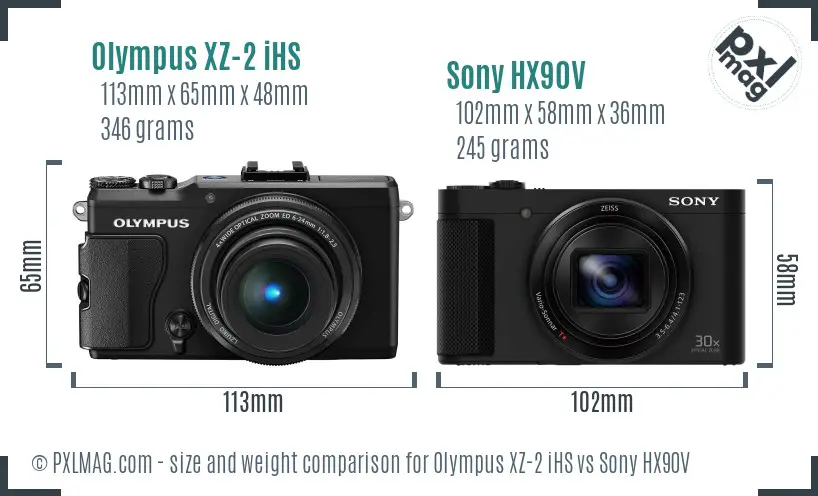 Olympus XZ-2 iHS vs Sony HX90V size comparison