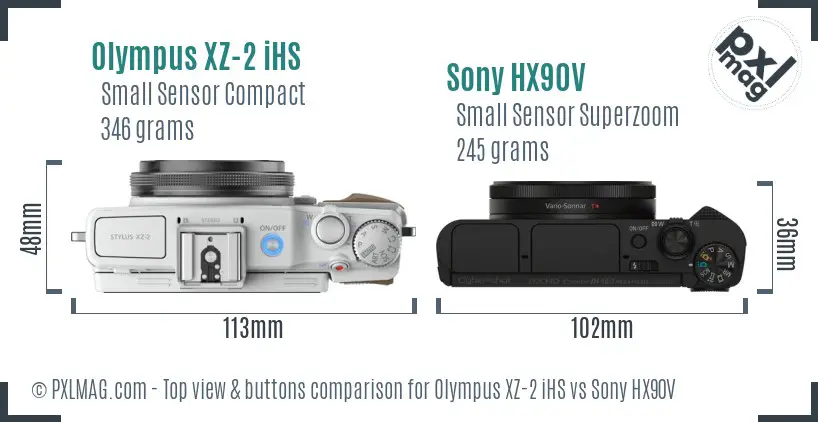 Olympus XZ-2 iHS vs Sony HX90V top view buttons comparison