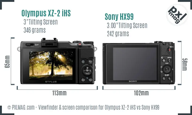 Olympus XZ-2 iHS vs Sony HX99 Screen and Viewfinder comparison Olympus XZ-2 iHS vs Sony HX99 Screen and Viewfinder comparison