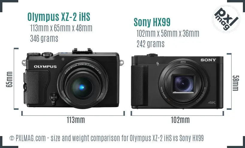 Olympus XZ-2 iHS vs Sony HX99 size comparison Olympus XZ-2 iHS vs Sony HX99 size comparison